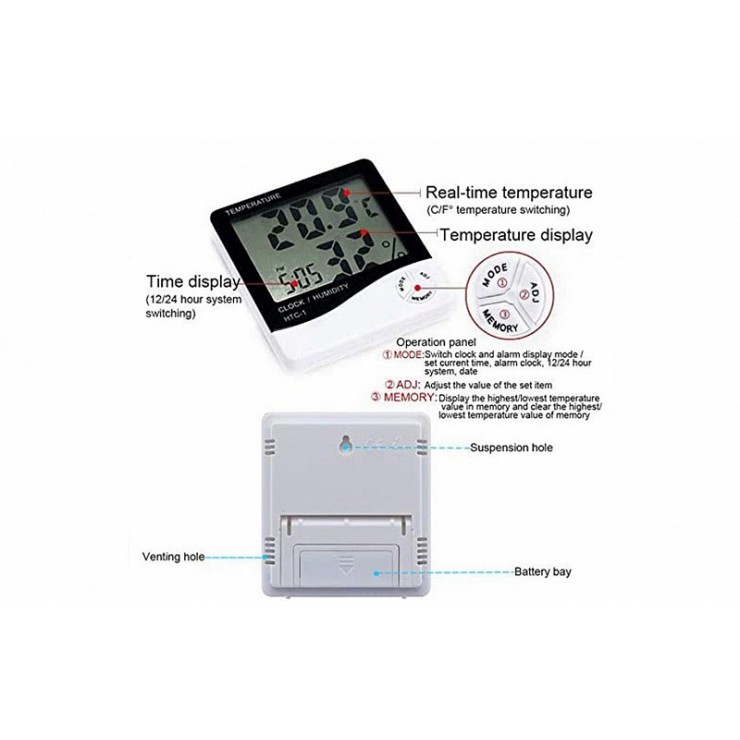 Термометр, гигрометр + часы HTC-1