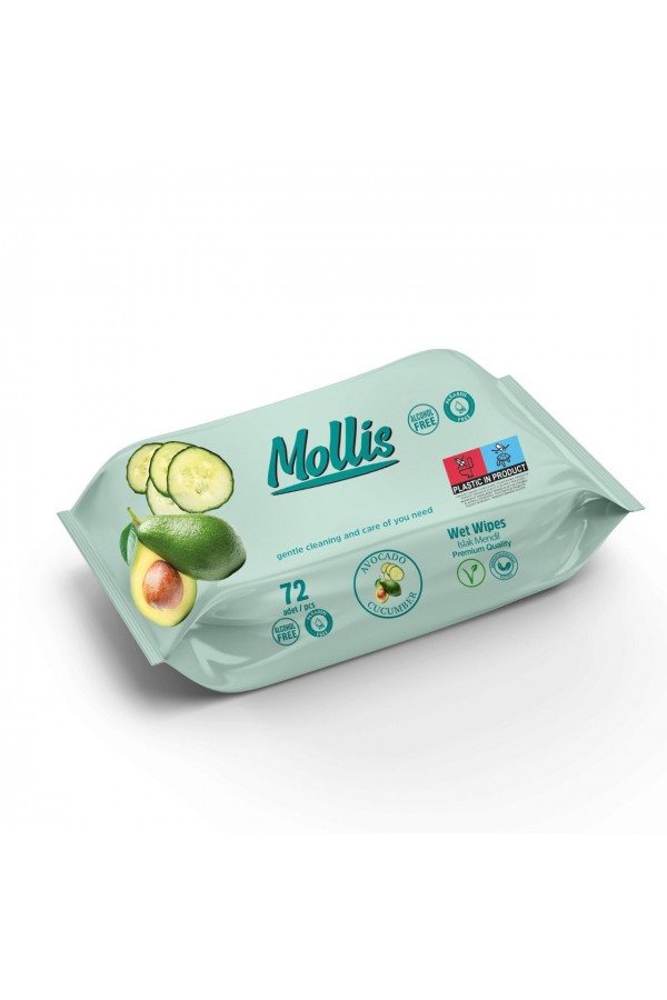 Влажные салфетки Mollis  Avocado&Cucumber 72шт