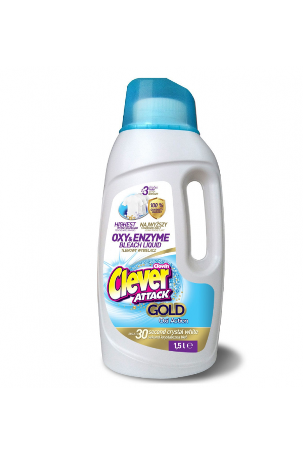 Отбеливатель жидкий кислородный  CLEVER 1,5L ATTACK