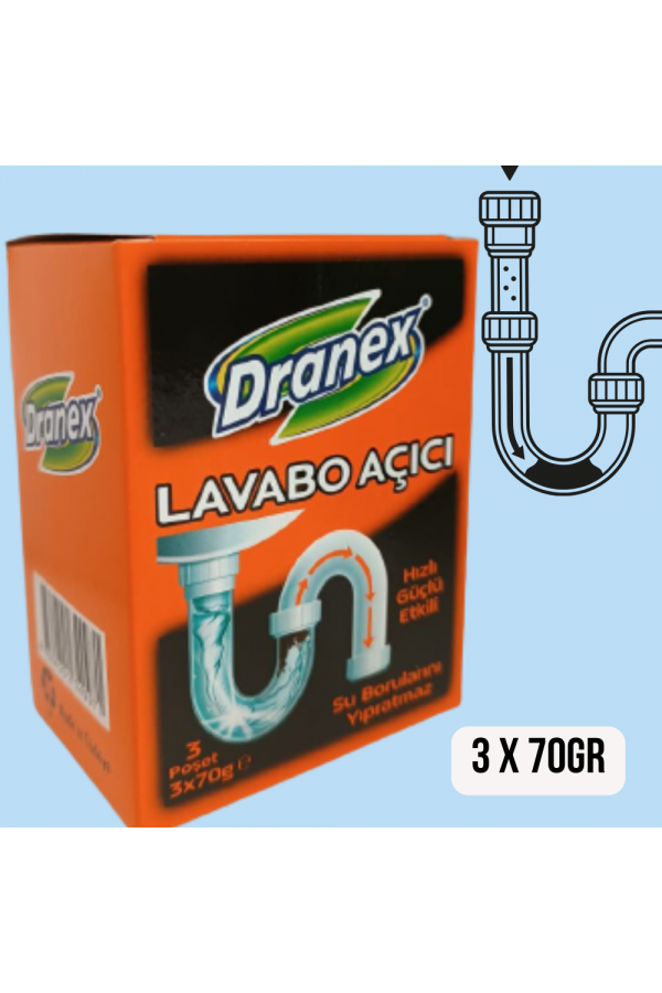 Срредство для прочистки труб DRANEX Lavabo Acici 3*70gr