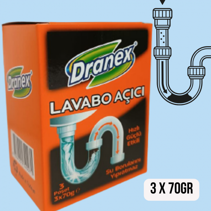 Средство для прочистки труб DRANEX Lavabo Acici 3*70gr