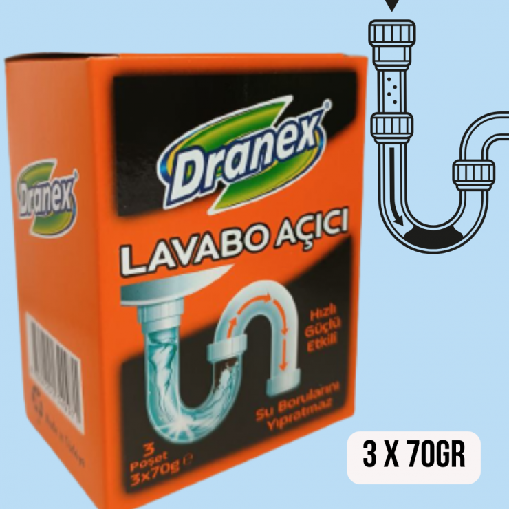 Срредство для прочистки труб DRANEX Lavabo Acici 3*70gr