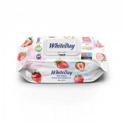 Влажные салфетки White Day Strawberry 120 шт