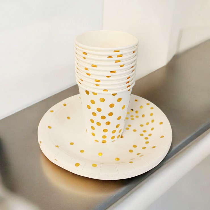 Набор  тарелки 17,5cm 10шт  и стаканы 250 ml 10шт / бумажные