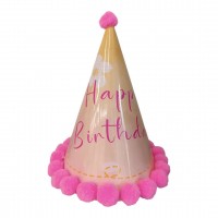 Колпак праздничный с понпонами Happy Birthday 22cm