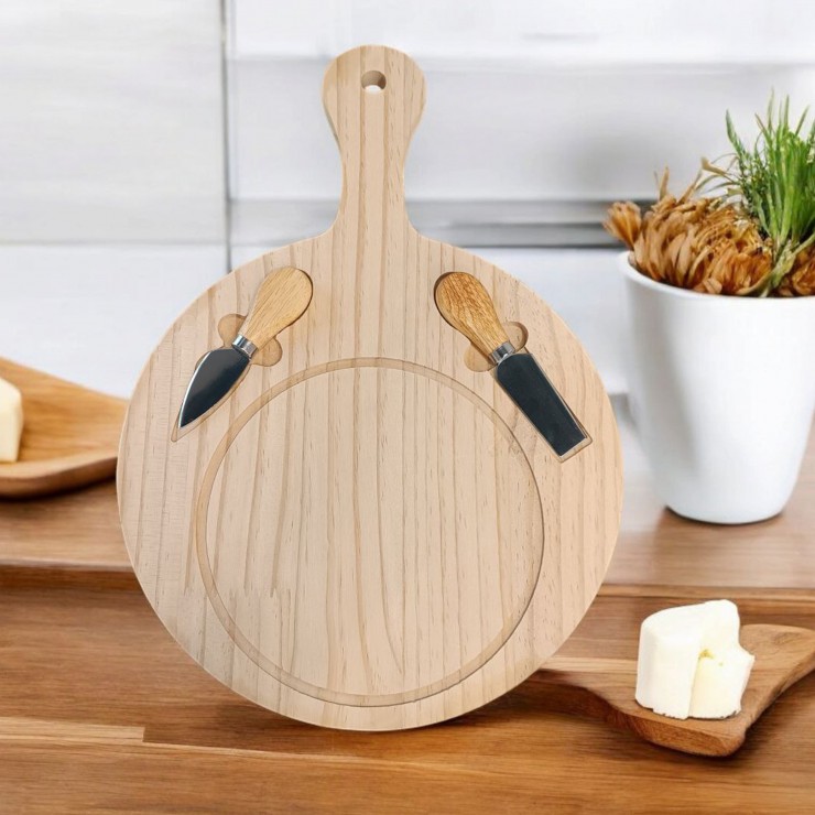 Доска круглая для сыра, с ножами  42.5x29.5см