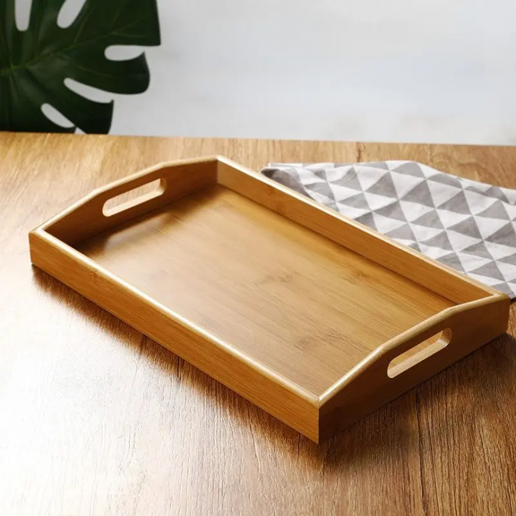 Tava de servit din bambus, cu minere, 39X27cm