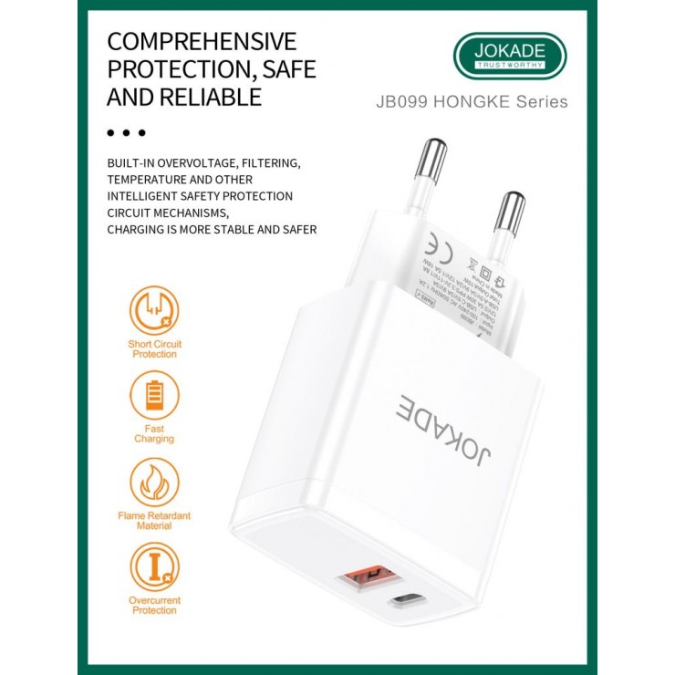 Адаптер зарядки Jokade  PD30W + QC18W JB099