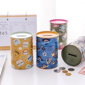 Круглая копилка с мультяшным рисунком, металлическая Круглая копилка с мультяшным рисунком, металлическая