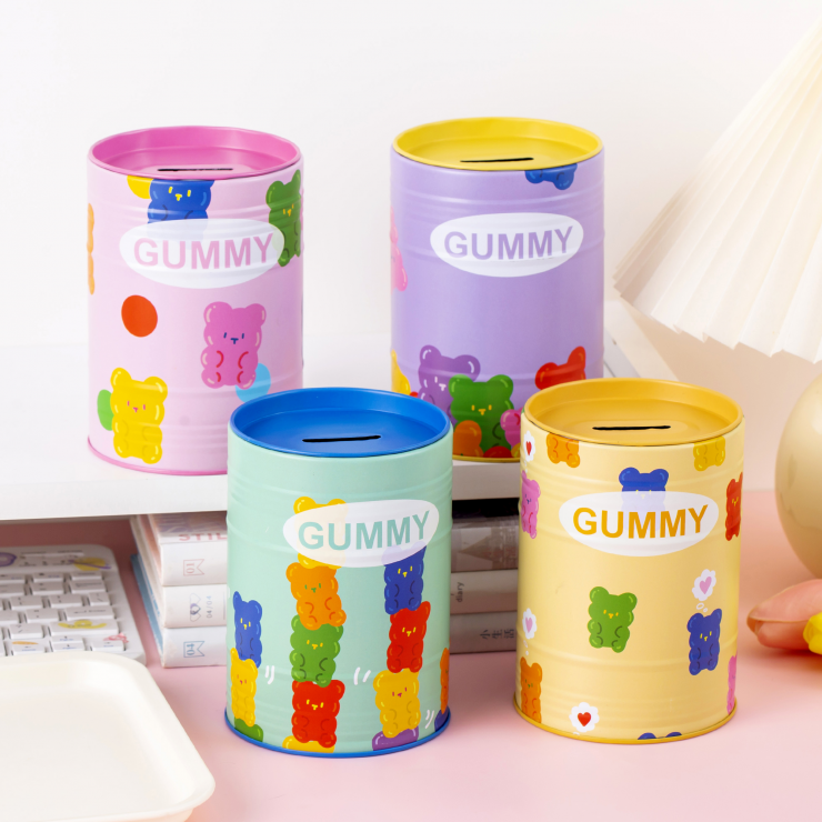 Круглая копилка с рисунком мишки, металлическая, Gummy Круглая копилка с рисунком мишки, металлическая, Gummy