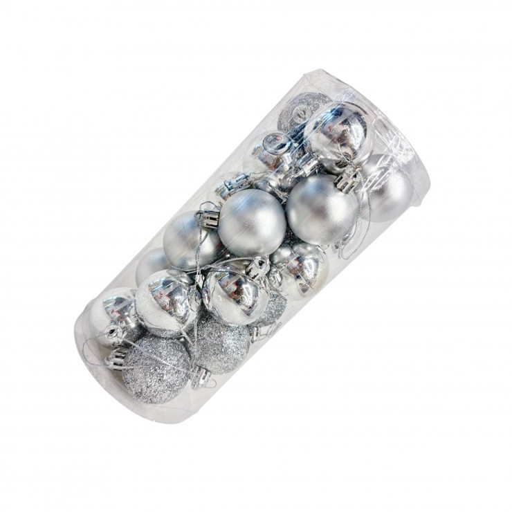 Шары елочные 24 шт. D4, B-4612, Серебристые