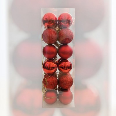 Шары елочные 24 шт. D4, B-4618, Красные