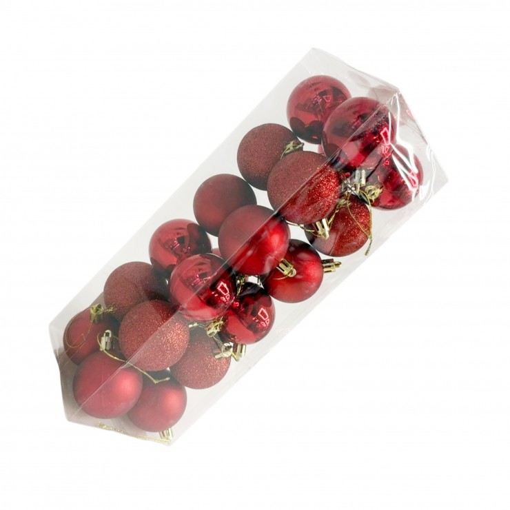 Шары елочные 24 шт. D5, B-5618, Красные