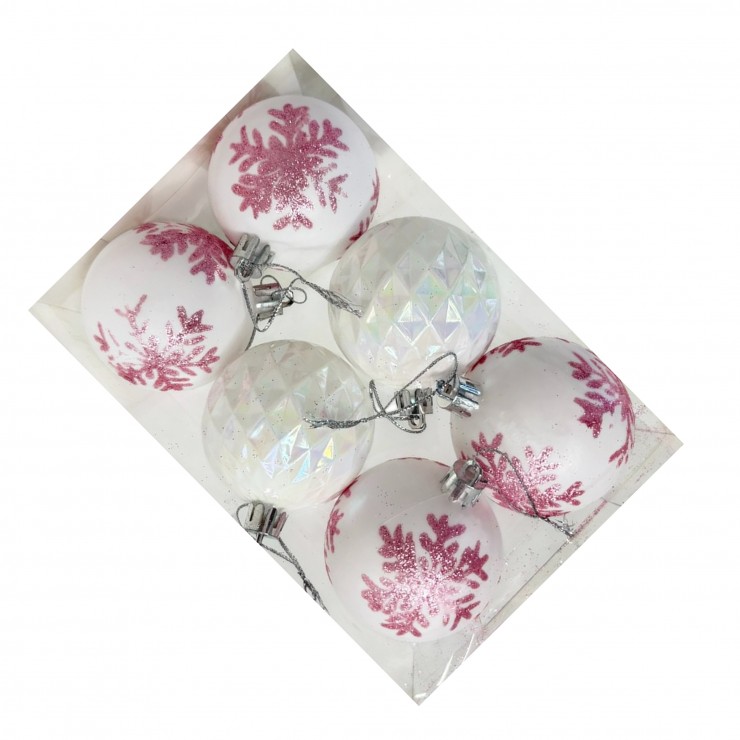 Шары елочные 6 шт. D6, WA23670, Белые с розовым