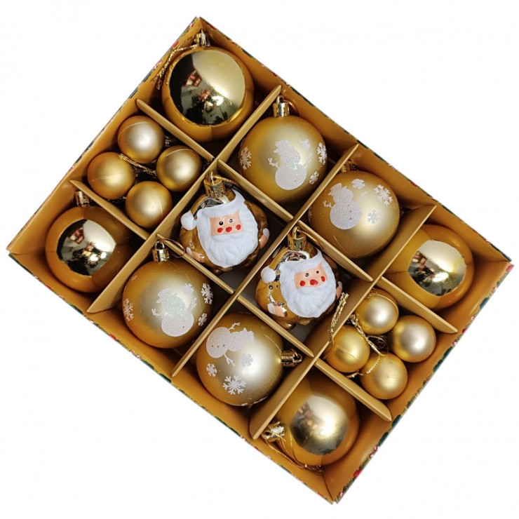 Шары елочные набор 26 шт D6,D3, F2112, золотистые Шары елочные набор 26 шт D6,D3, F2112, золотистые