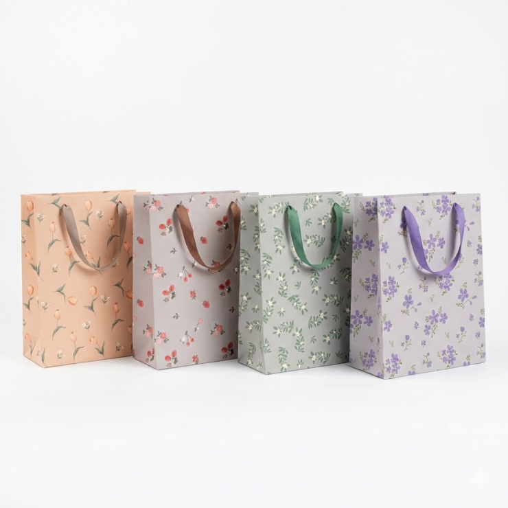 Punga cadou PVC, semitransparent cu flori, 24.5x19.5x9.5cm, (HL-2307)