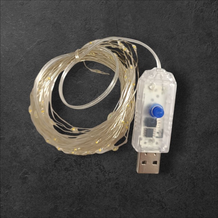 Гирлянда проволка лед 100 ламп, 10м, теплый свет, usb
