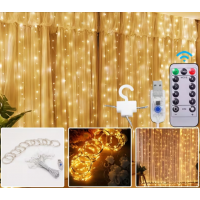 Гирлянда штора, 300 ламп, 3x3 м, теплый свет, usb