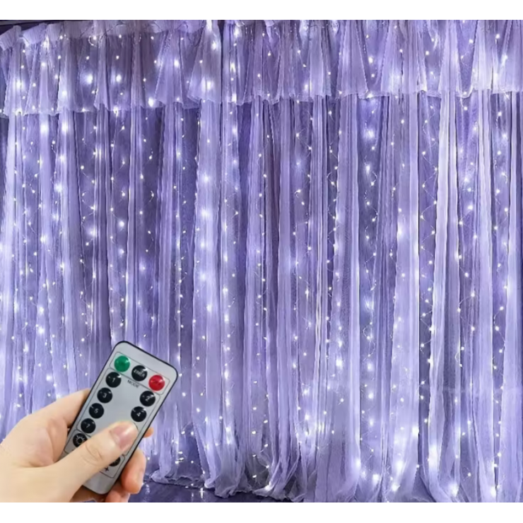 Гирлянда штора, 300 ламп, 3x3 м, холодный свет, usb
