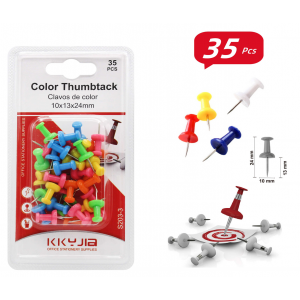 Кнопка Kkyjia, канцелярская, цветная, 10x13x24 мм, 35 шт, S203-3 Кнопка Kkyjia, канцелярская, цветная, 10x13x24 мм, 35 шт, S203-3