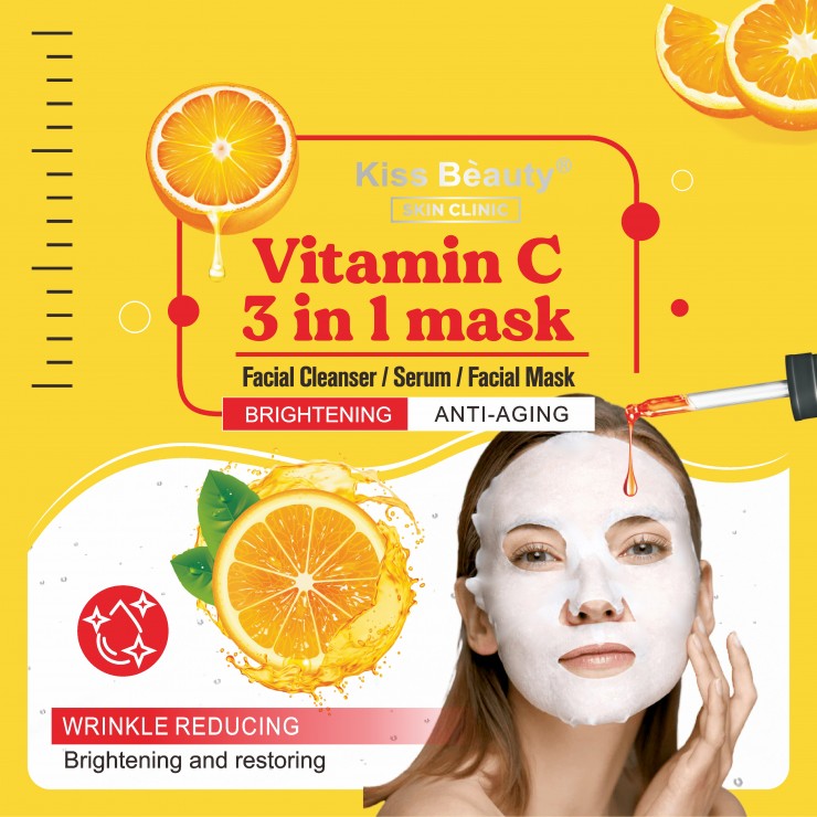 Gel de curatare + ser + masca pentru fata Kiss Beauty, Vitamin C