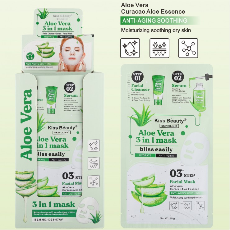 Gel de curatare + ser + masca pentru fata Kiss Beauty, Aloe Vera