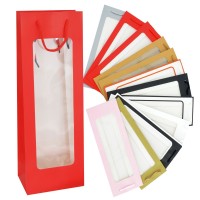 Punga pentru cadou, pentru sticle, cu fereastra transparenta, 36x12,5x8,5 cm