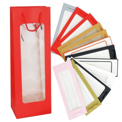 Пакет подарочный, для бутылок, c прозрачной вставкой, 36x12,5x8,5 см