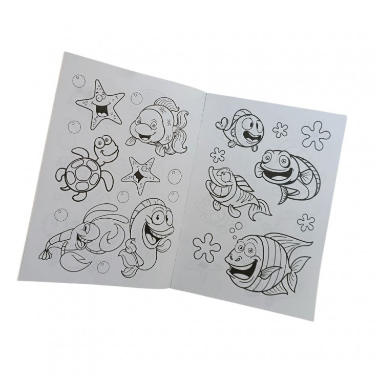 Carte de colorat cu abtibilduri, Vietati marine, 8 + 2 pagini