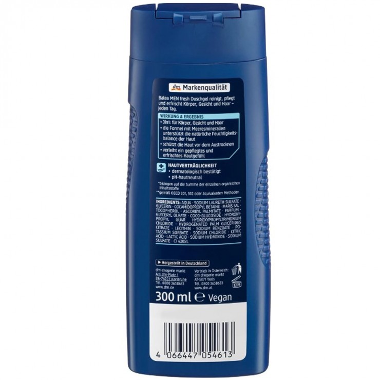 Гель для душа Balea, мужской, Fresh Men 3 в 1, 300 мл Гель для душа Balea, мужской, Fresh Men 3 в 1, 300 мл